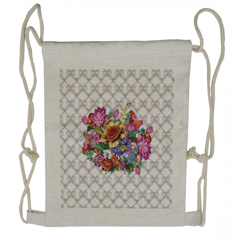 Damask Pattern Bouquet Drawstring Backpack