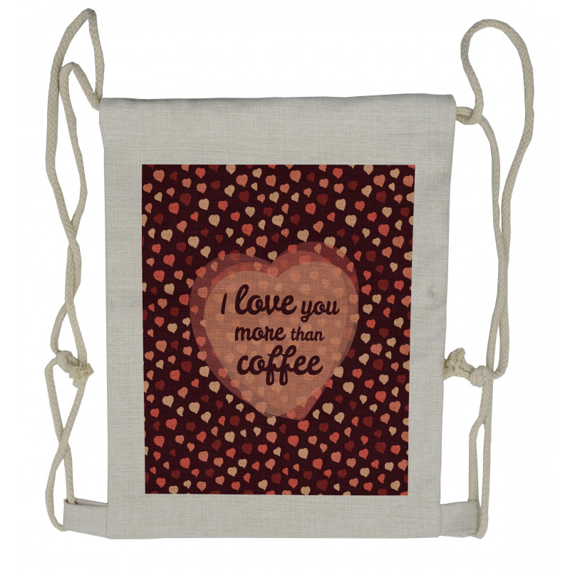 Coffee and Hearts Drawstring Backpack