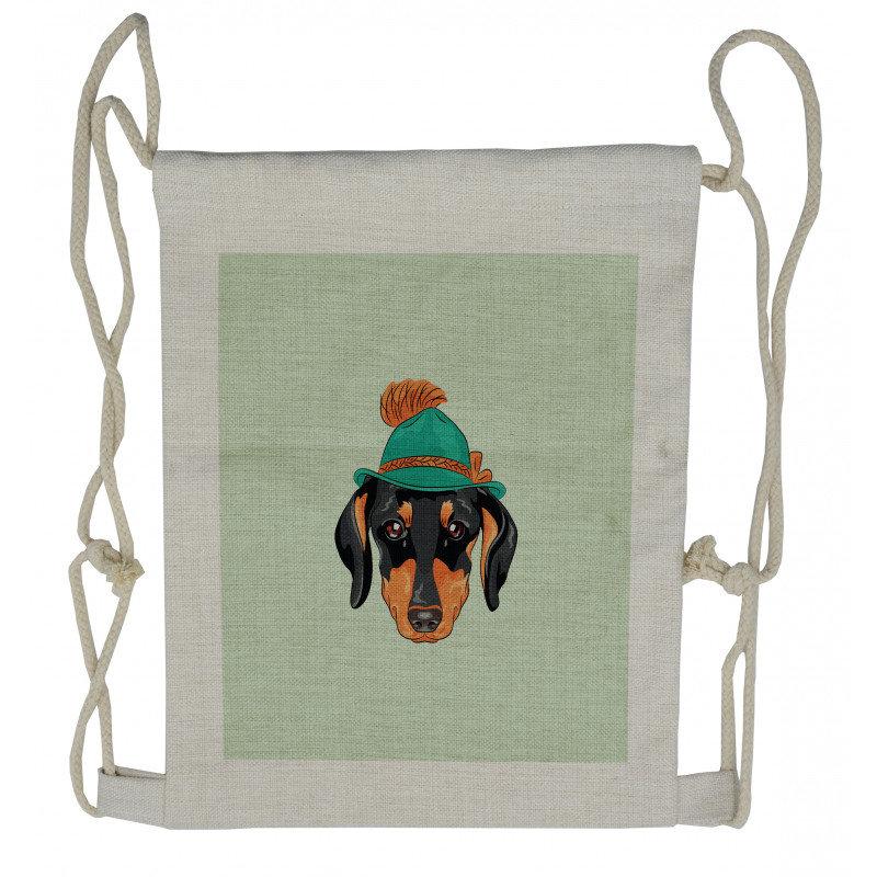 Hipster Dog and Hat Drawstring Backpack