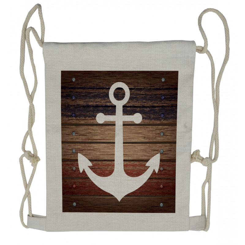 Boat Theme Anchor Motif Drawstring Backpack