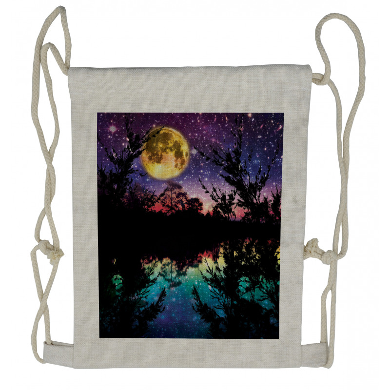 Night Sky Trees Drawstring Backpack