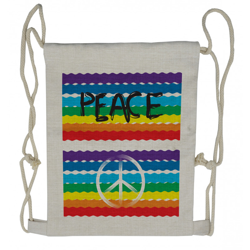 Stripes Peace Lettering Drawstring Backpack