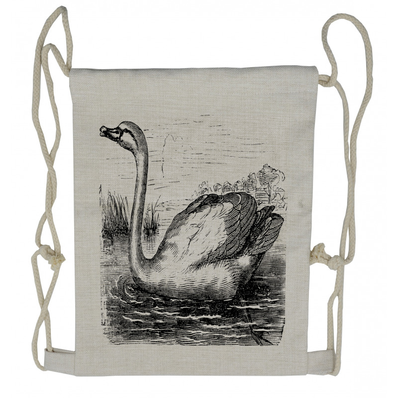 Hand Drawn Swan Design Drawstring Backpack