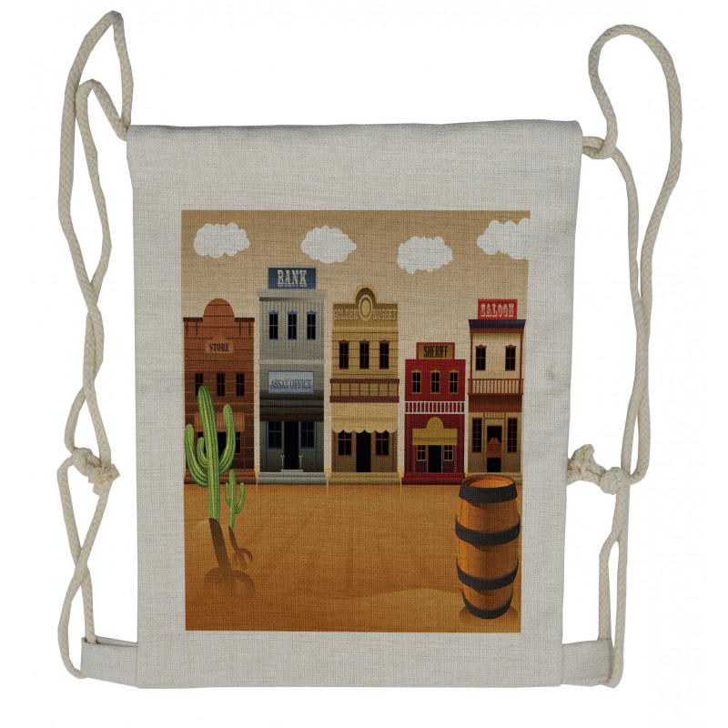 Wild West Village Town Drawstring Backpack