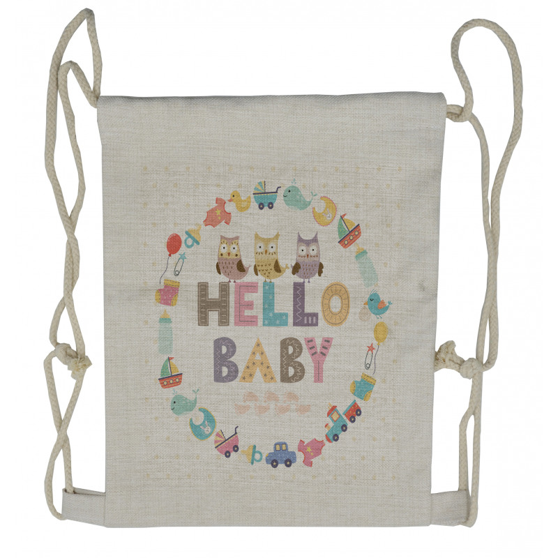 Hello Baby Owls Drawstring Backpack