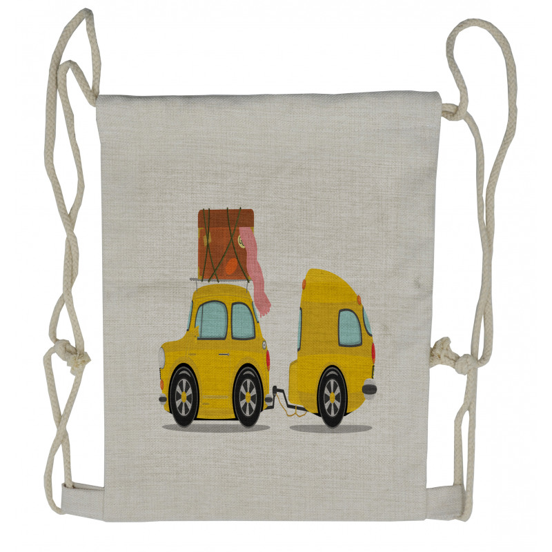 Retro Car with Trailer Drawstring Backpack