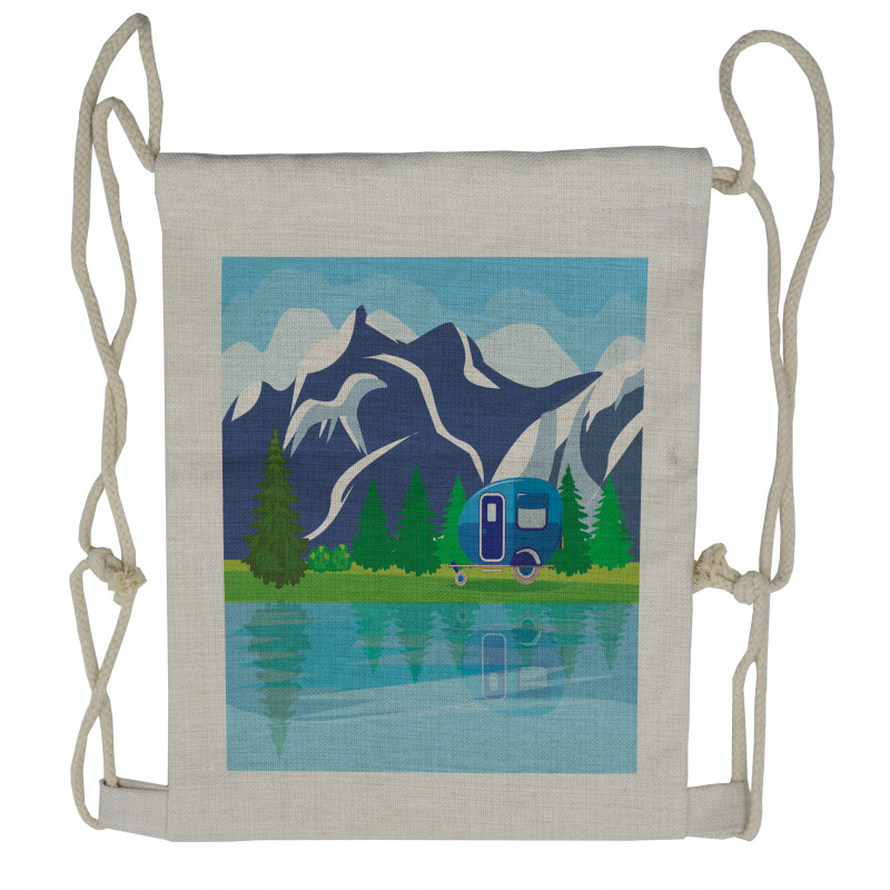 Cartoon Lake Landscape Drawstring Backpack