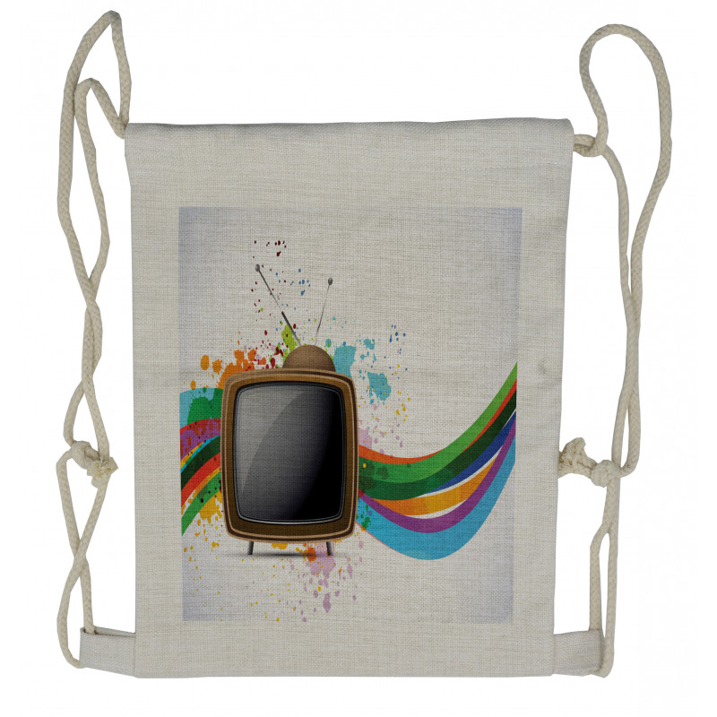 Old TV Color Splash Drawstring Backpack