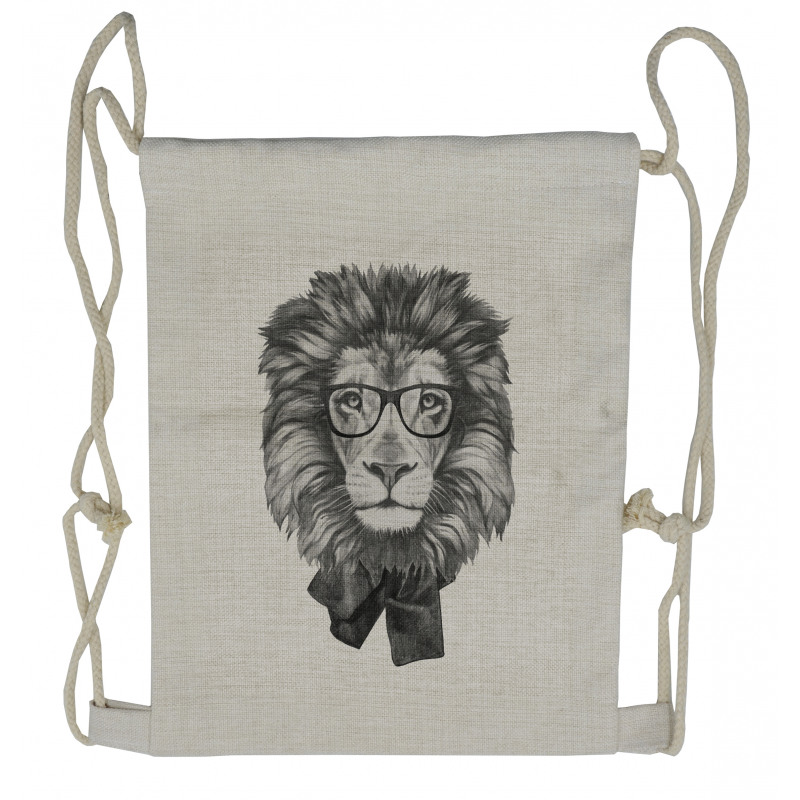 Hipster Animal in Glasses Drawstring Backpack