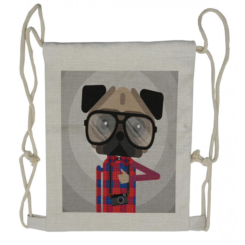 Photographer Pug Dog Drawstring Backpack