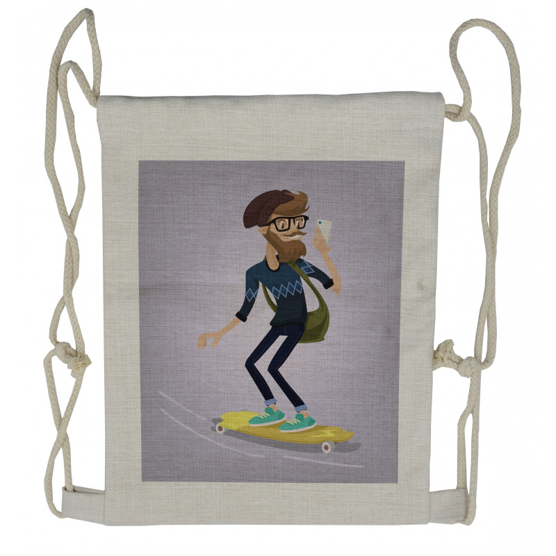 Young Man on Longboard Drawstring Backpack