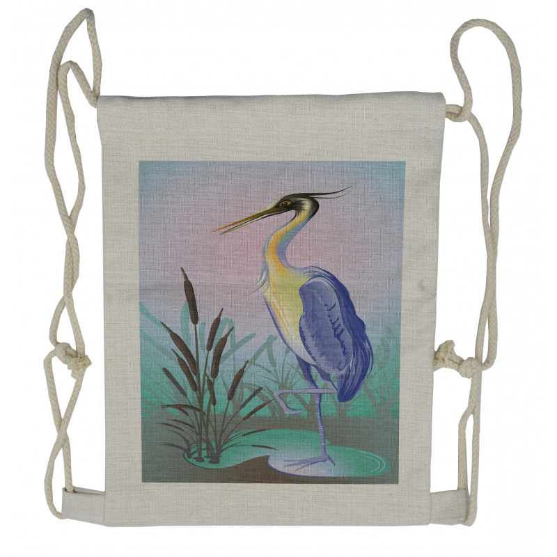 Heron with Reed Water Drawstring Backpack