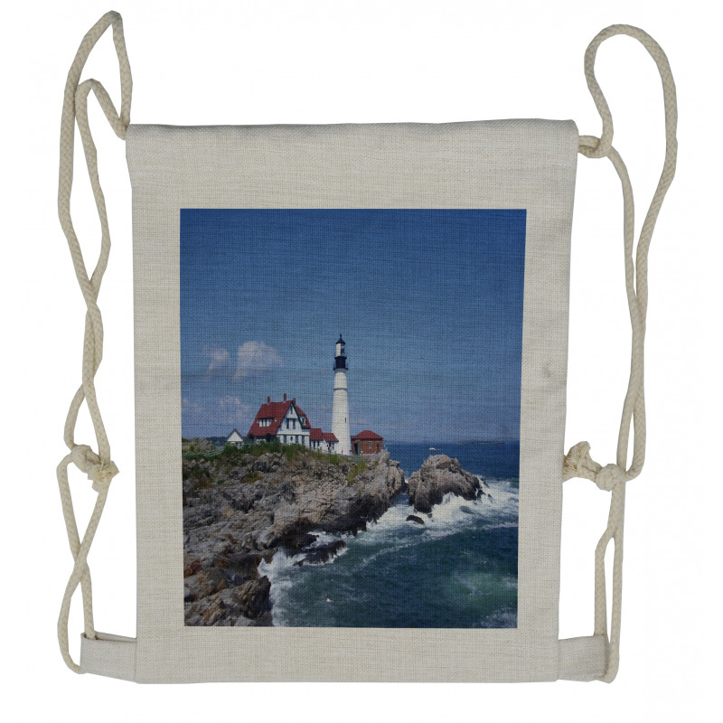 Lighthouse House on Rock Drawstring Backpack