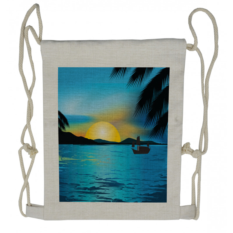 Calm Sunrise Fishing Boat Drawstring Backpack