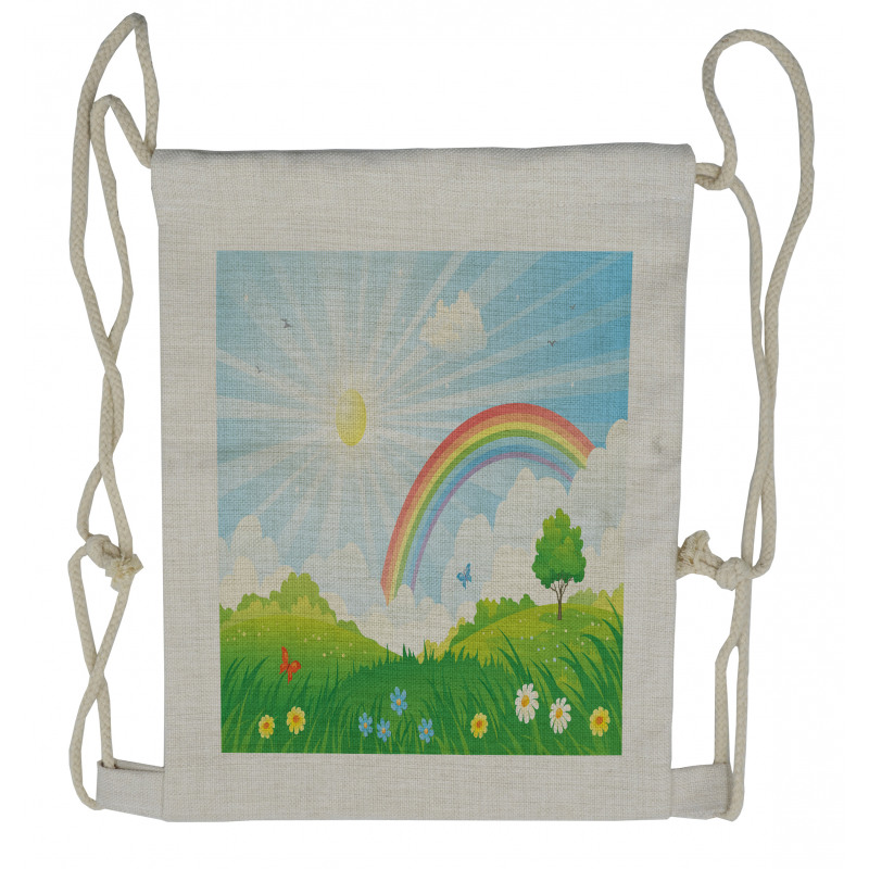 Sun and Rainbow Flowers Drawstring Backpack