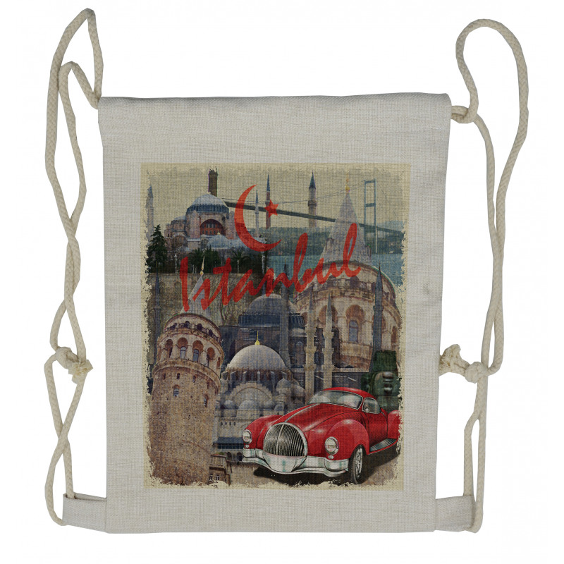 Vintage Collage Car Drawstring Backpack