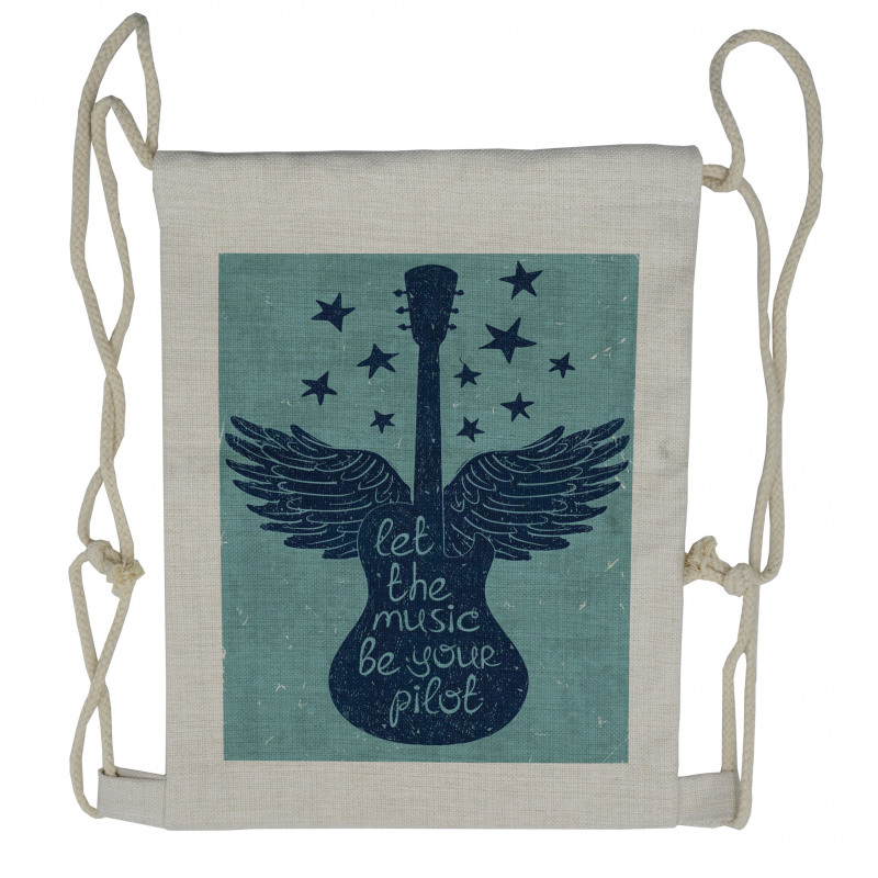 Guitar Wings Stars Words Drawstring Backpack