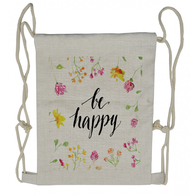 Be Happy Wildflowers Drawstring Backpack