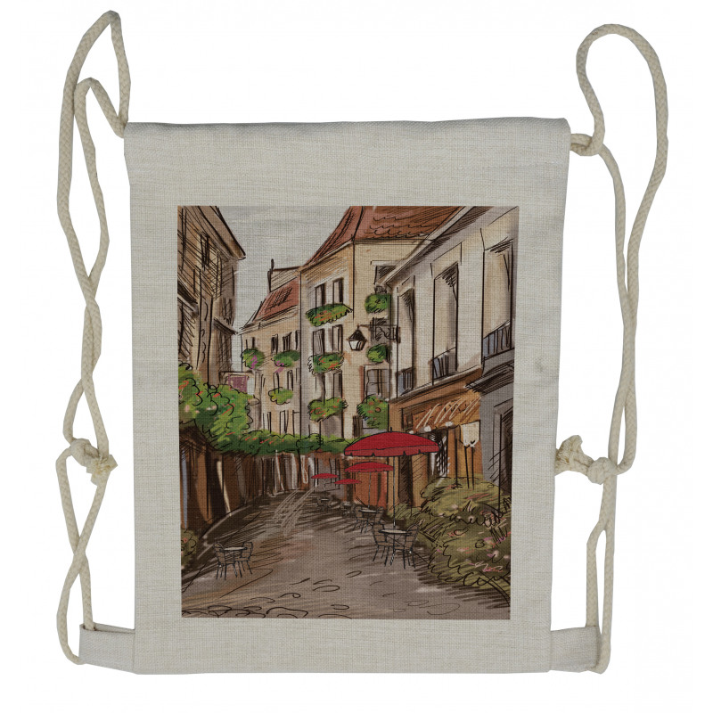 Romantic Patio Scene Sketch Drawstring Backpack