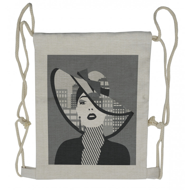 City Silhouette and Lady Art Drawstring Backpack