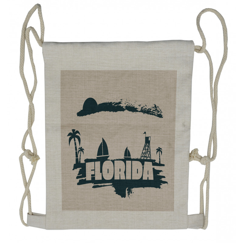 Vintage Seaside View Drawstring Backpack