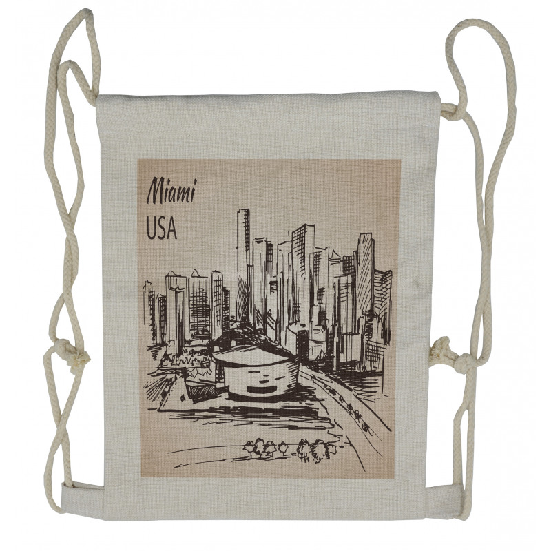 Miami Cityscape Sketch Drawstring Backpack