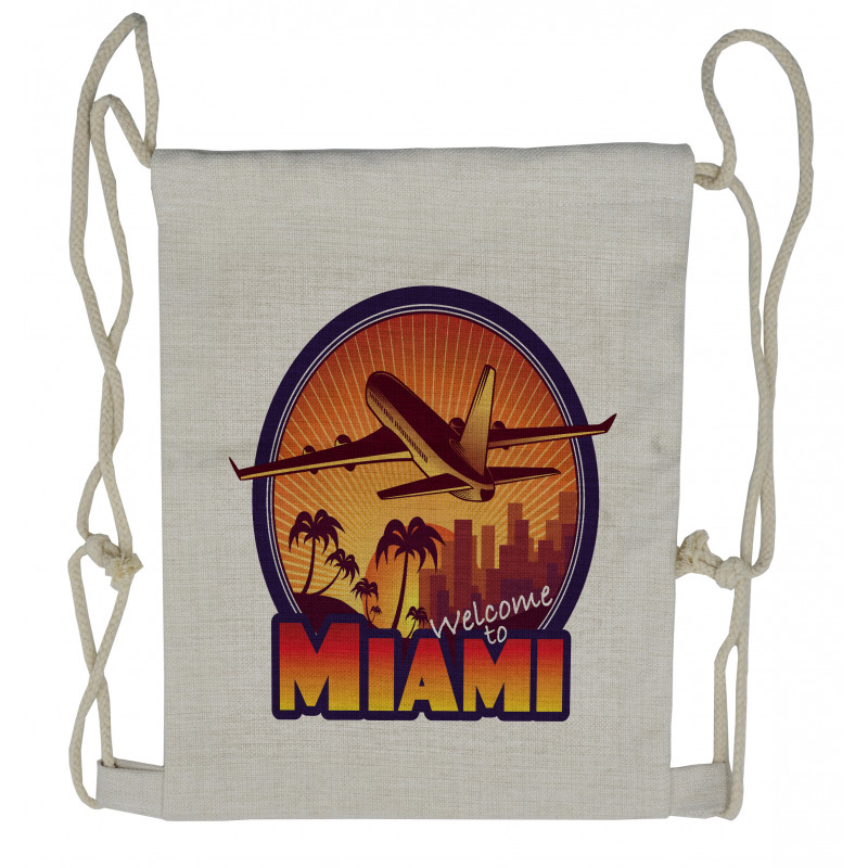 Welcome Miami Graphic Drawstring Backpack