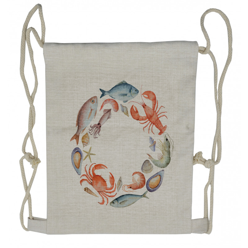 Aquarelle Tasty Seafood Drawstring Backpack