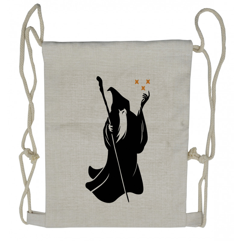 Grey Druid Holding Stars Drawstring Backpack