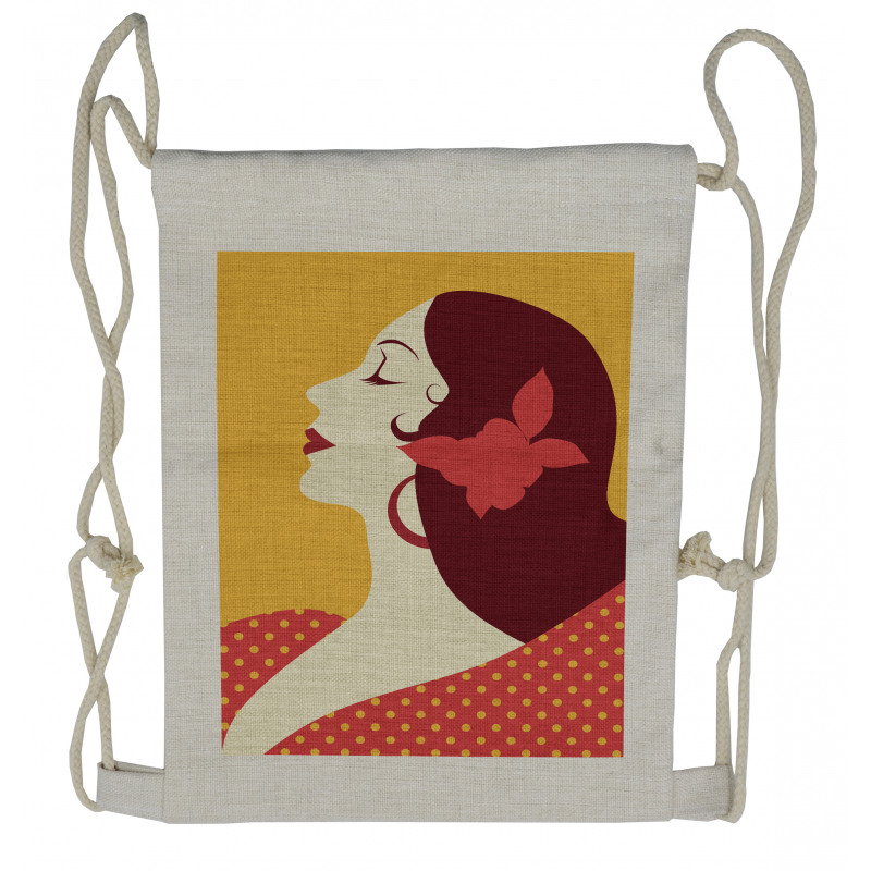 Retro Flamenco Woman Drawstring Backpack