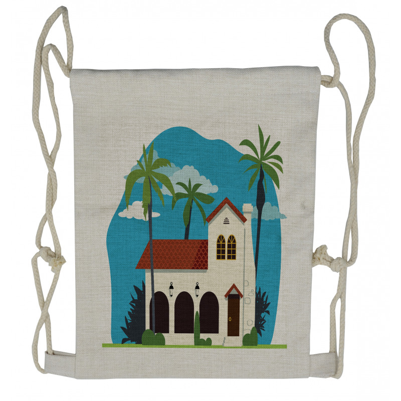 Cottage House Palms Drawstring Backpack