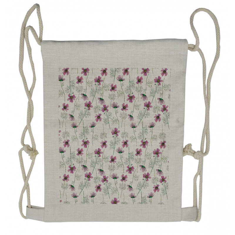 Cosmos Flowers in Pink Drawstring Backpack