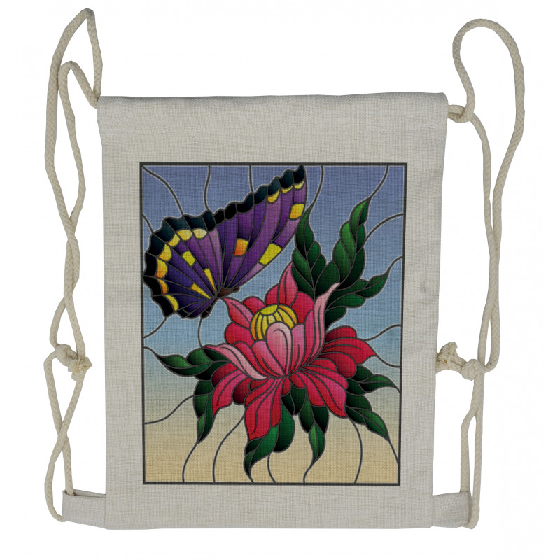 Stained Glass Butterfly Drawstring Backpack