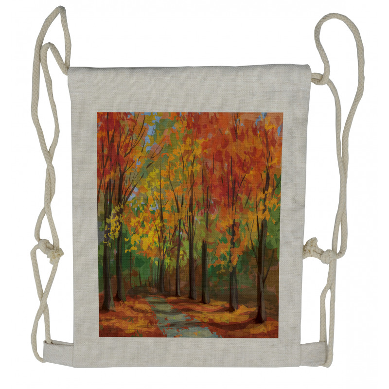 North Woods with Leaves Drawstring Backpack