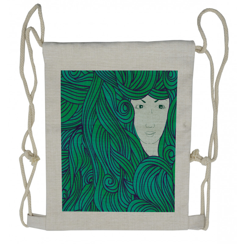 Fantasy Girl Curly Hair Drawstring Backpack