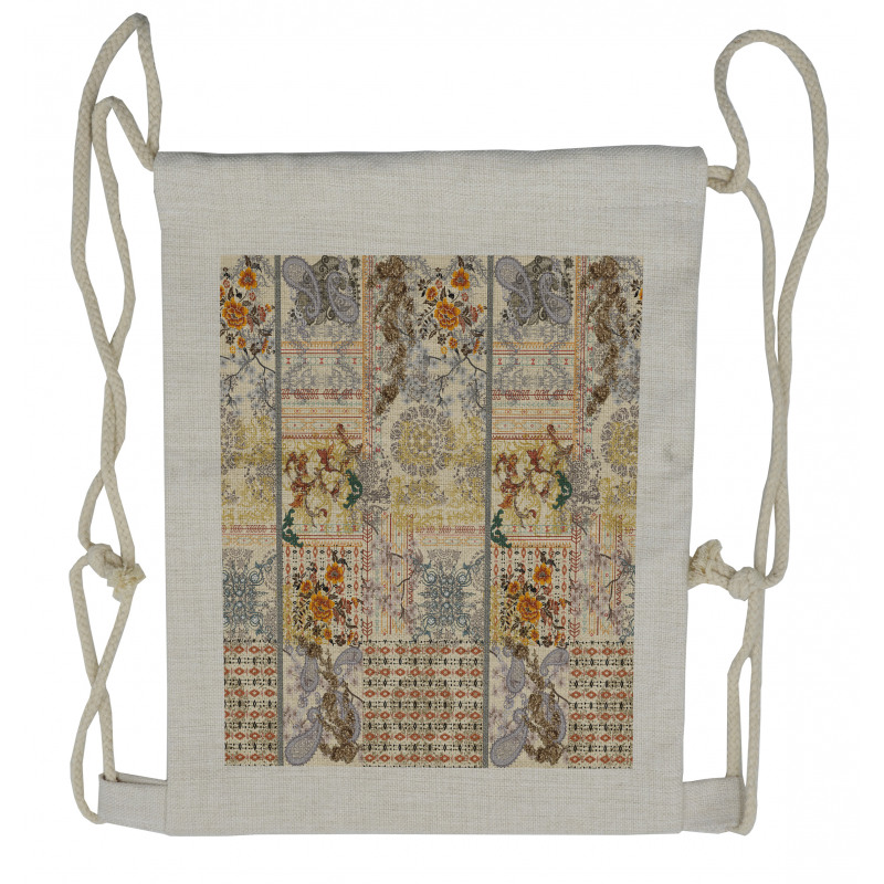 Ethnic Floral Composition Drawstring Backpack