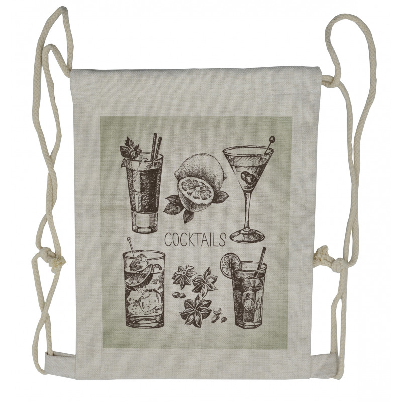 Vintage Sketch Beverage Drawstring Backpack