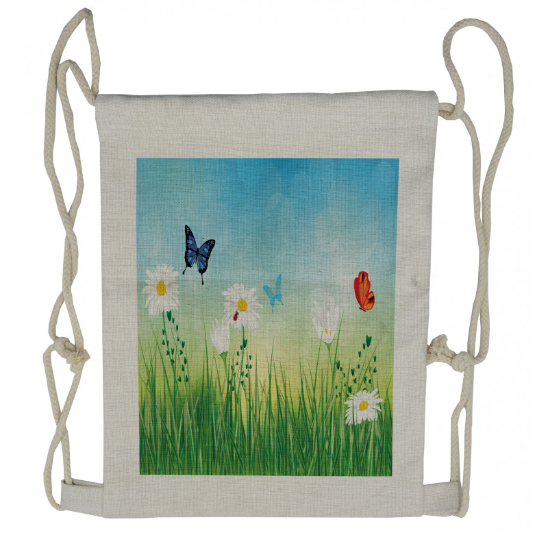 Meadow Daisies Grass Drawstring Backpack