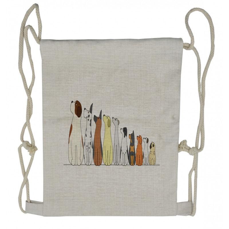 Dogs in a Row Looking Away Drawstring Backpack