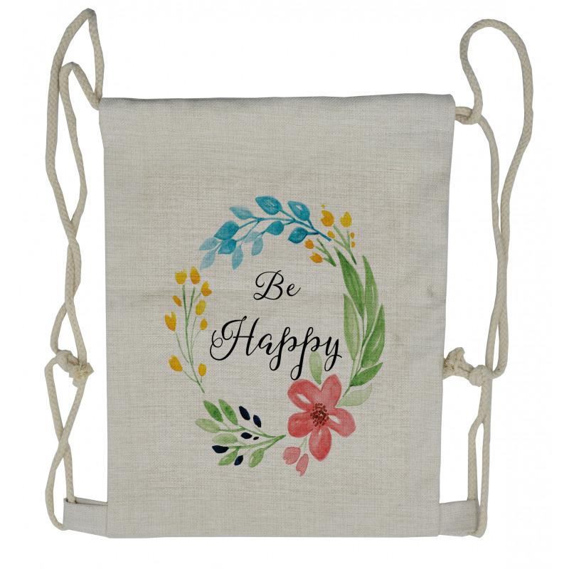 Watercolor Floral Wreath Drawstring Backpack