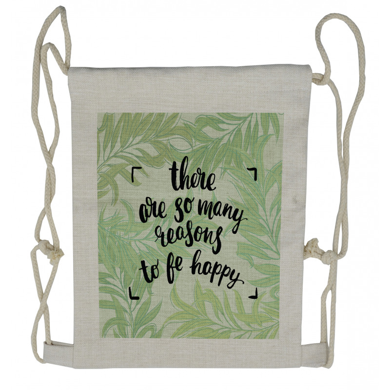 Green Leafy Branches Words Drawstring Backpack