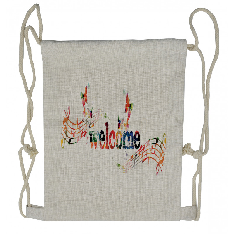 Music Notes and Butterflies Drawstring Backpack