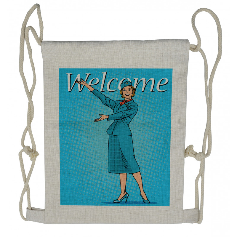 Pop Art Retro Stewardess Drawstring Backpack