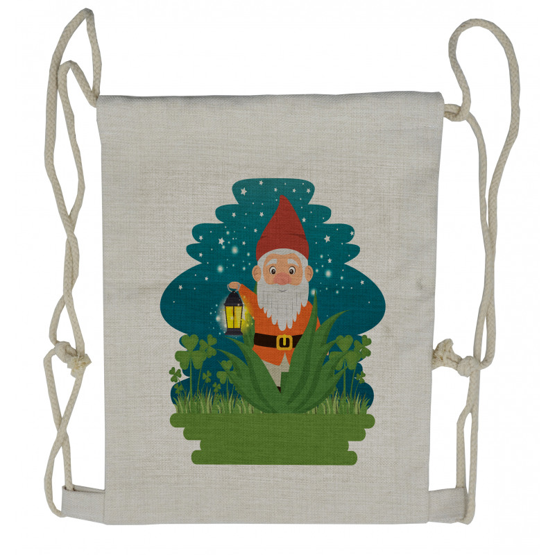 Dwarf with Lantern on Grass Drawstring Backpack