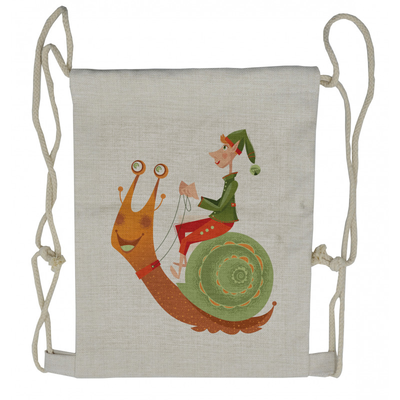 Little Elf Riding a Snail Drawstring Backpack