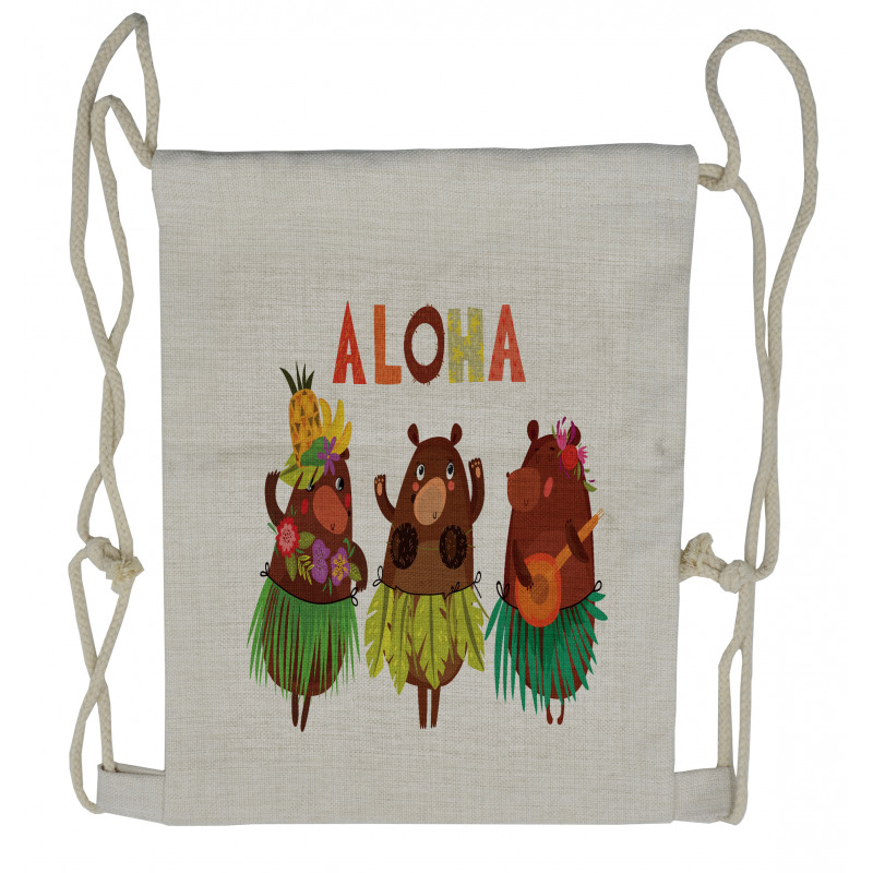 Funny Bears in Hawaii Drawstring Backpack