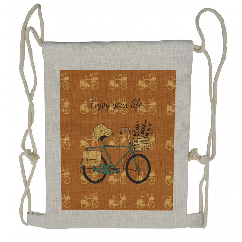 Bicycle with Flower Crates Drawstring Backpack