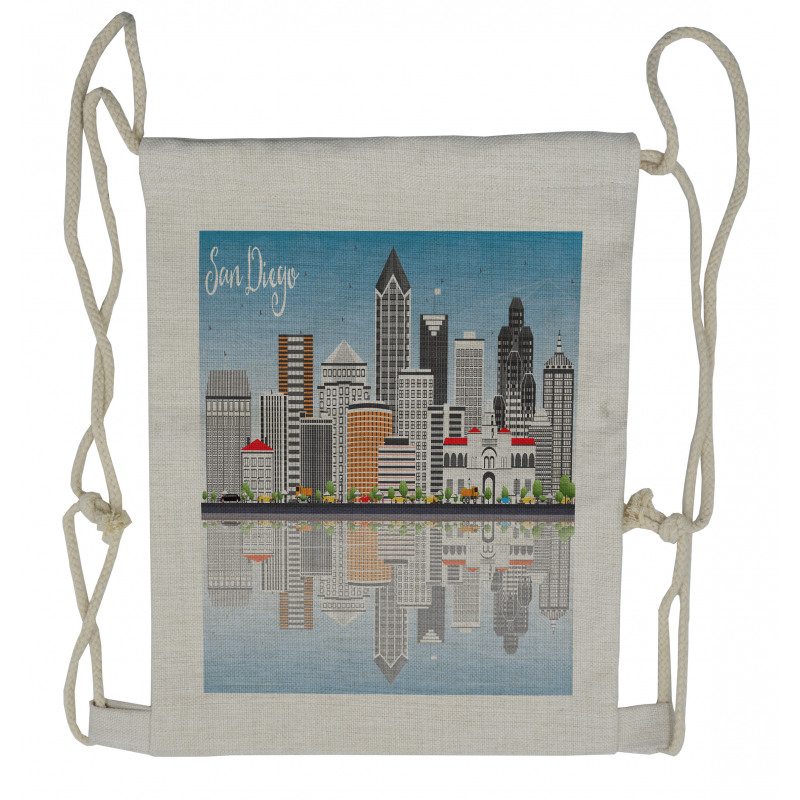 City Skyline Reflections Drawstring Backpack