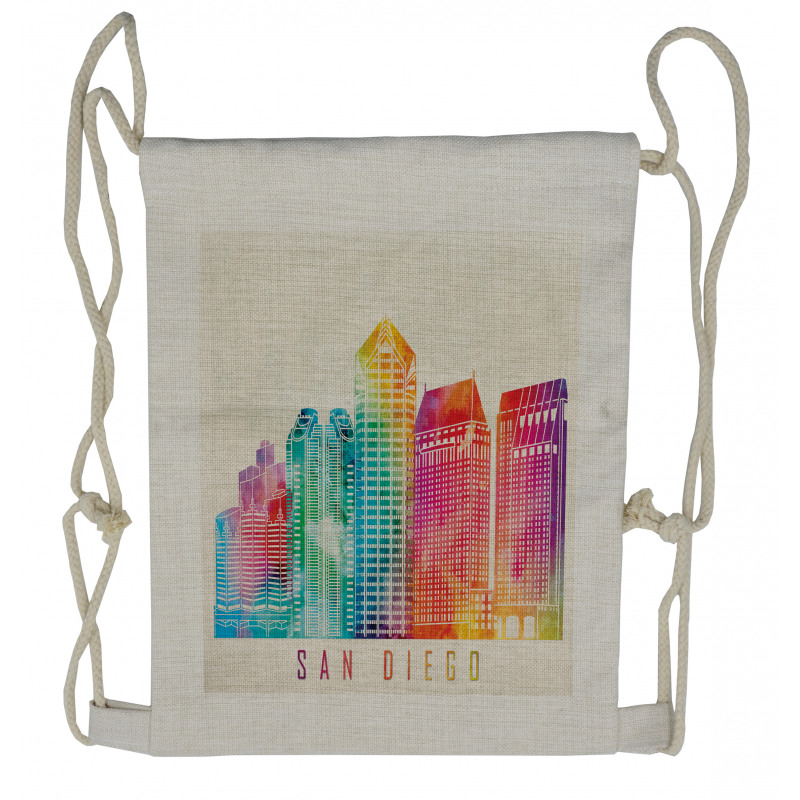 Watercolored Landmarks Drawstring Backpack