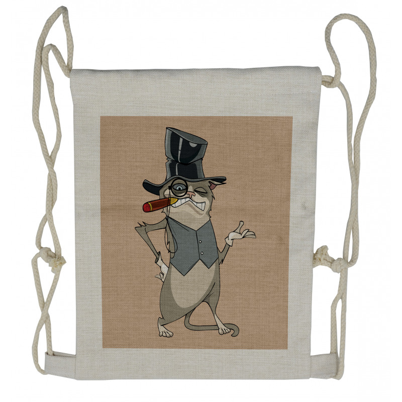 Funny Gentleman Cat Monocle Drawstring Backpack